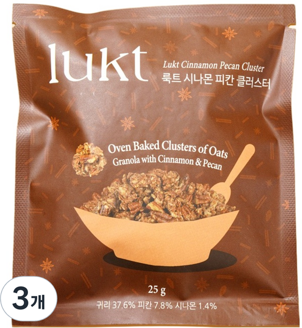 룩트 시나몬 피칸 클러스터 시리얼, 25g, 3개