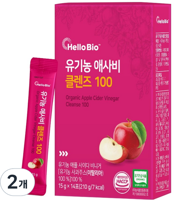헬로바이오 유기농 애사비 클렌즈 100 14개입, 210g, 2개