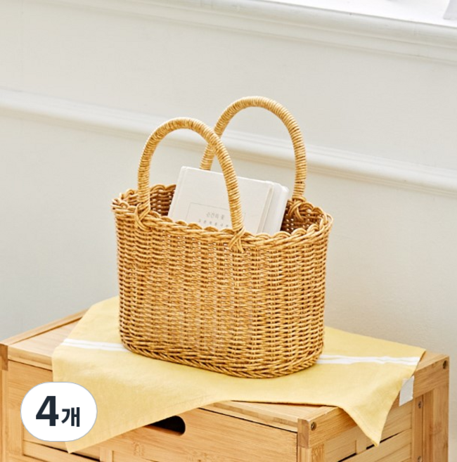 하우스레시피 PP라탄 피크닉 바스켓, 베이지, 4개