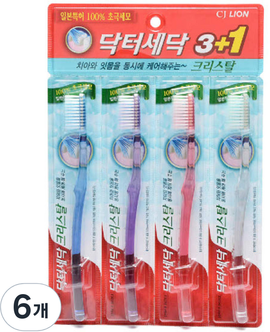 CJ라이온 닥터세닥 크리스탈 칫솔, 6개, 4개입