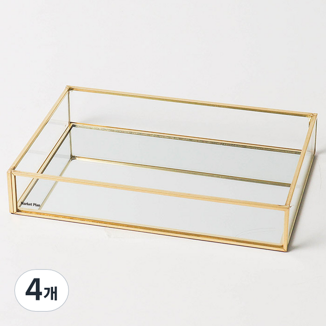 마켓플랜 골드 미러 트레이 장방형 S, 골드 프레임, 4개