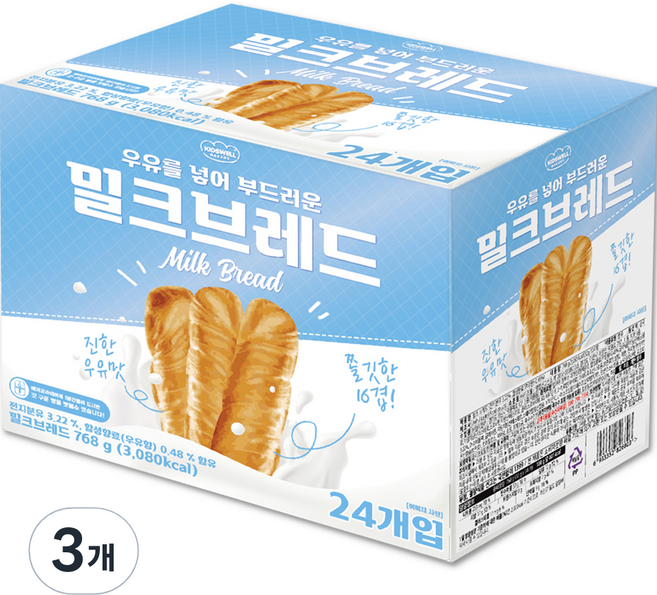 키즈웰 밀크 브레드 24p, 768g, 3개