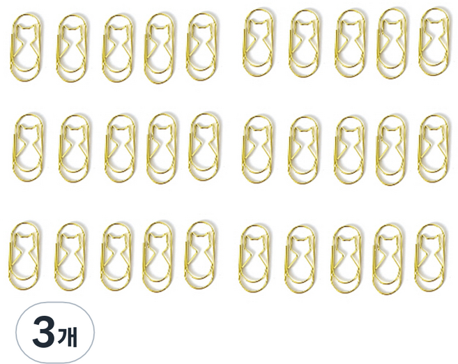 문구담 세련된 컬러 뚱클립 고양이 골드, 3개, 30개입