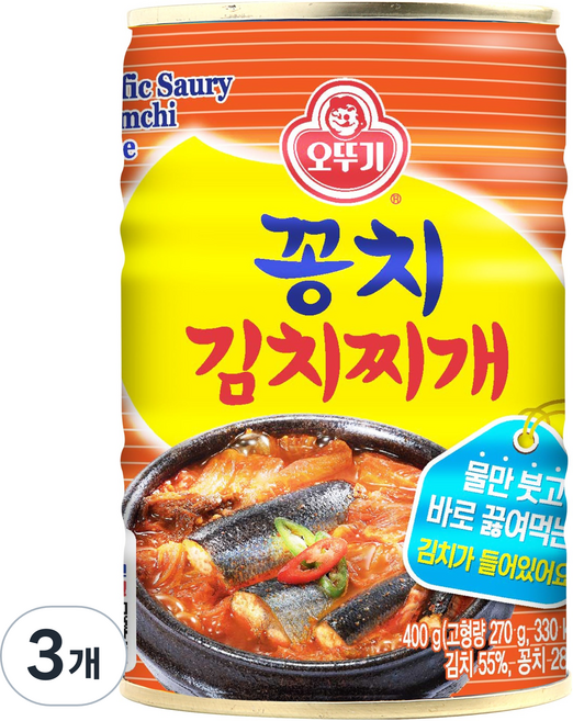 오뚜기 꽁치 김치찌개 통조림, 3개, 400g