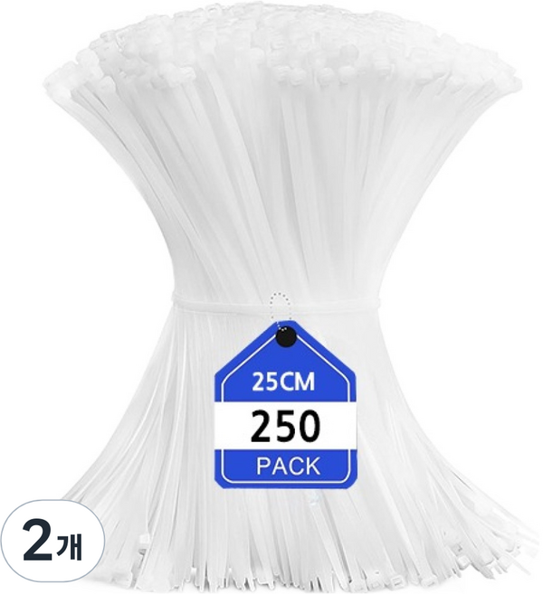 OON 고강도 대용량 초강력 중형 케이블타이 250p, 화이트, 2개
