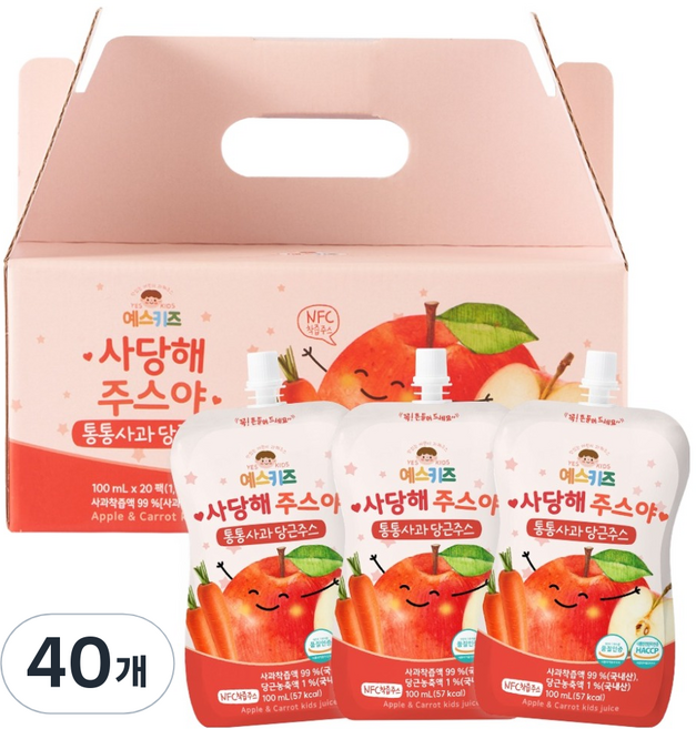 유기농마루 예스키즈 사당해주스야 통통사과 당근주스, 100ml, 40개