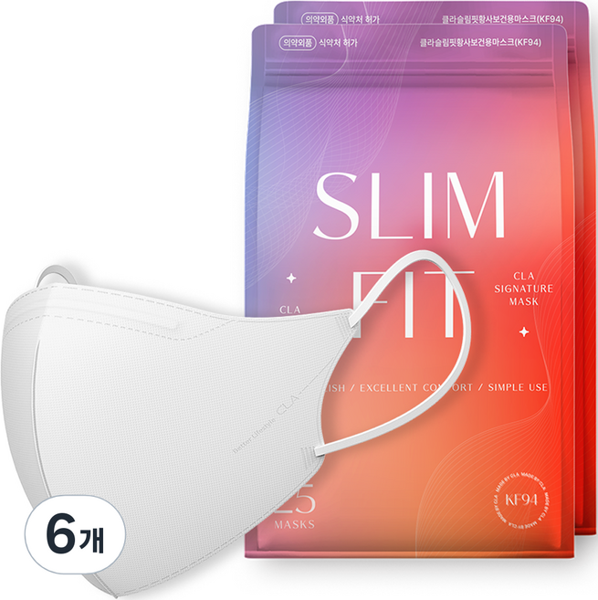 CLA 슬림핏 뉴 황사 보건용 컬러 마스크 중형 KF94, 25개입, 6개, 화이트