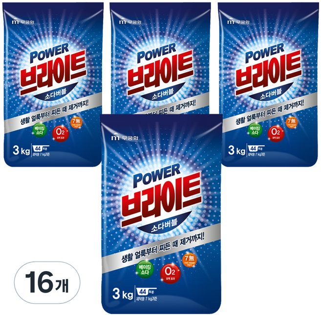 브라이트 파워 소다버블 분말세제, 3kg, 16개