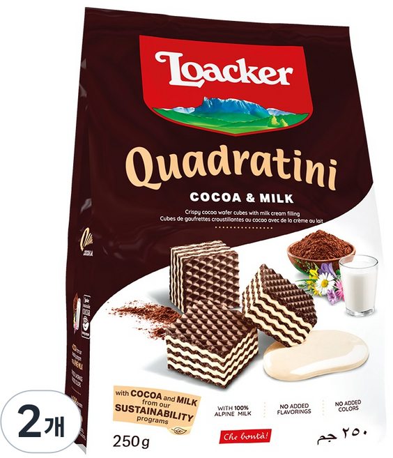 Loacker 萊佳哈斯 Quadratini 方塊威化餅 可可&牛奶, 2個, 250g