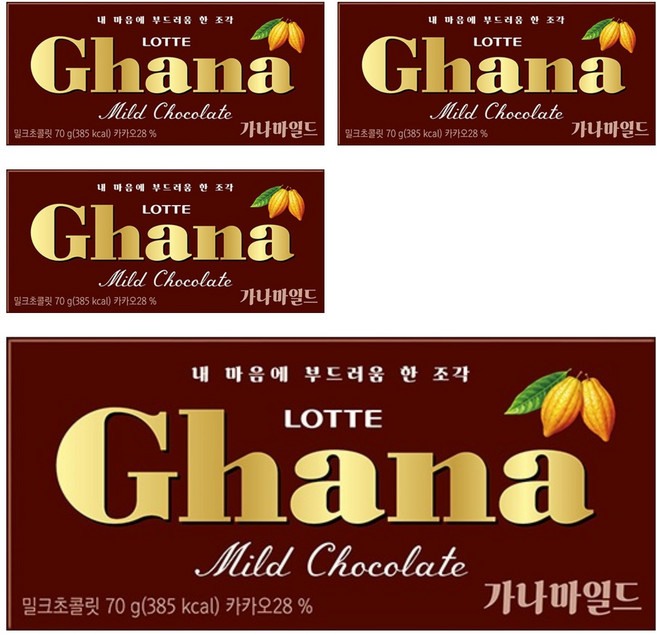 가나 마일드 밀크초콜릿, 70g, 4개