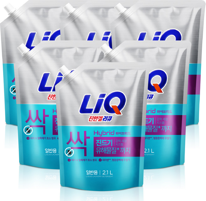 리큐 진한겔 하이브리드 액상세제 리필 일반용, 2.1L, 6개