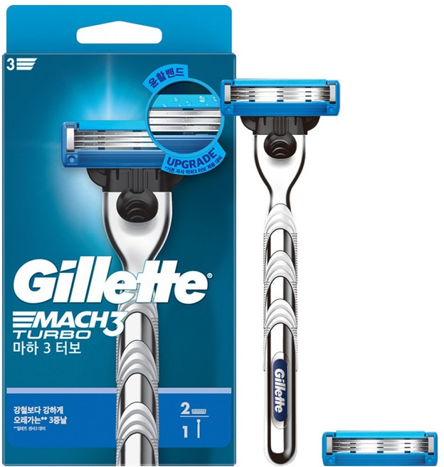 질레트 정품 마하3 터보 면도기 + 여분날 2p, 1세트