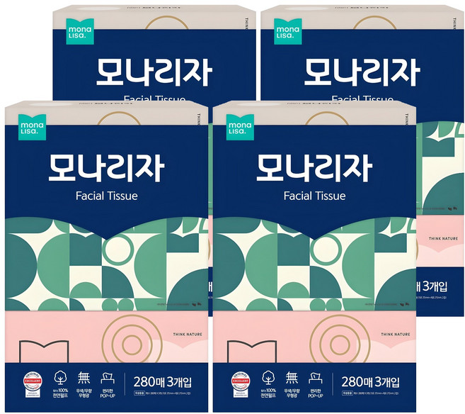 모나리자 천연펄프 미용티슈 2겹, 280매, 12개