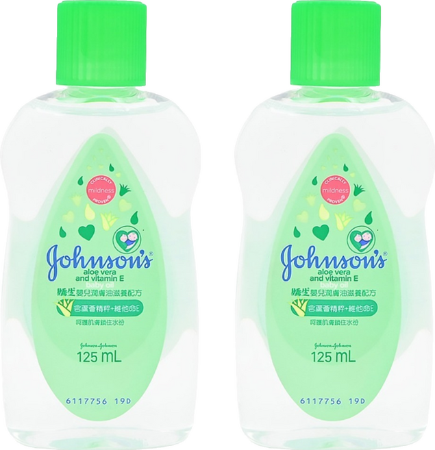 Johnson's 嬌生嬰兒潤膚油 滋養配方 蘆薈精萃 維生素E 保濕滋潤 125ml, 2瓶