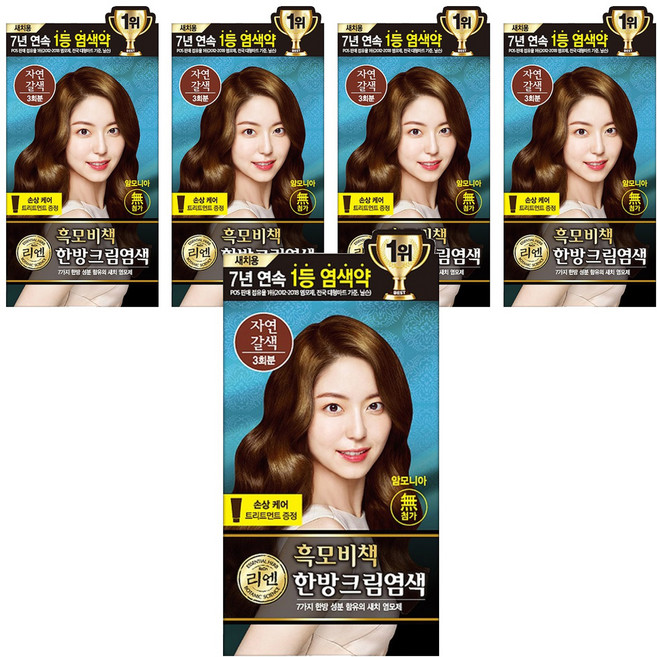 리엔 흑모비책 새치염색 크림, 자연갈색, 5개