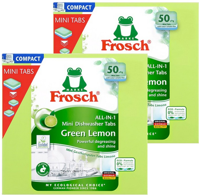 프로쉬 식기 세척기 세제 그린레몬 50p, 450g, 2개