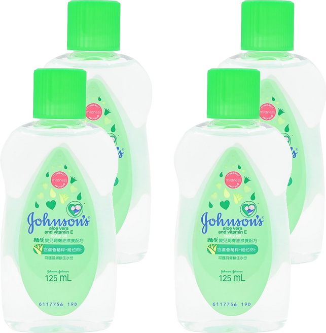Johnson's 嬌生嬰兒潤膚油 滋養配方 蘆薈精萃 維生素E 保濕滋潤 125ml, 4瓶