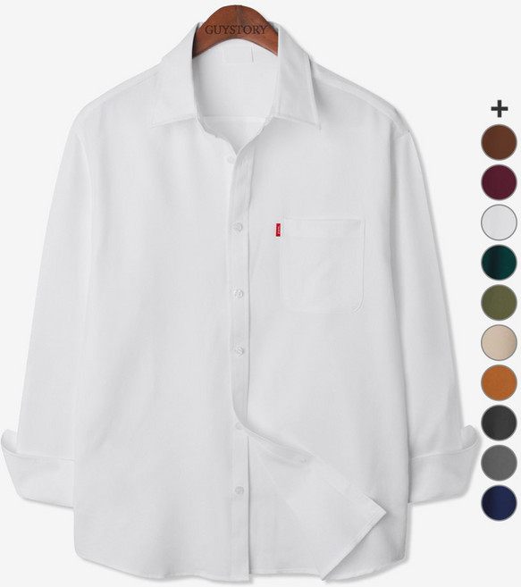 가이스토리 남성용 사계절 피셔 포켓 긴팔 빅사이즈 캐주얼 셔츠