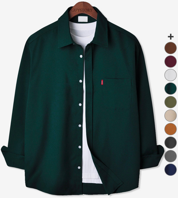 가이스토리 남성용 사계절 피셔 포켓 긴팔 빅사이즈 캐주얼 셔츠