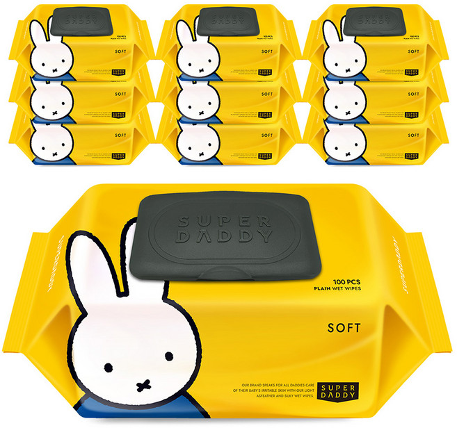슈퍼대디 소프트 미피 유아물티슈 캡형, 50g, 100매, 10개