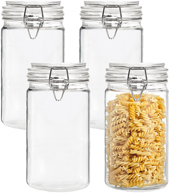 헬로키친 다용도 밀폐 유리병 슬림형, 4개, 1.2L