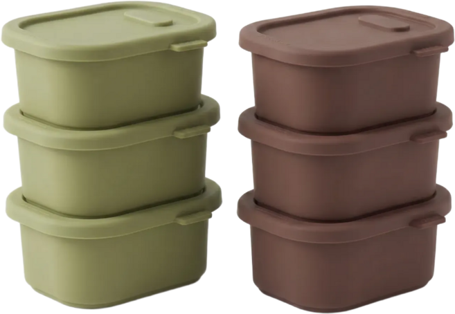 디아르 플래티넘 실리콘 돌체 밀폐 냉동밥 보관용기 2종 x 3p 세트, 1세트, 밀폐용기 올리브그린 200ml x 3p + 초코브라운 200ml x 3p