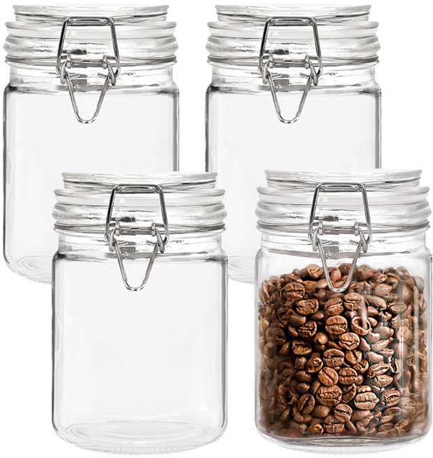 헬로키친 슬림 밀폐 유리병 800ml, 4개, 단품