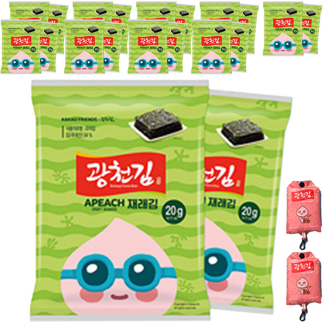 광천김 카카오프렌즈 재래전장김 20g x 10p + 장바구니 랜덤발송, 200g, 2세트