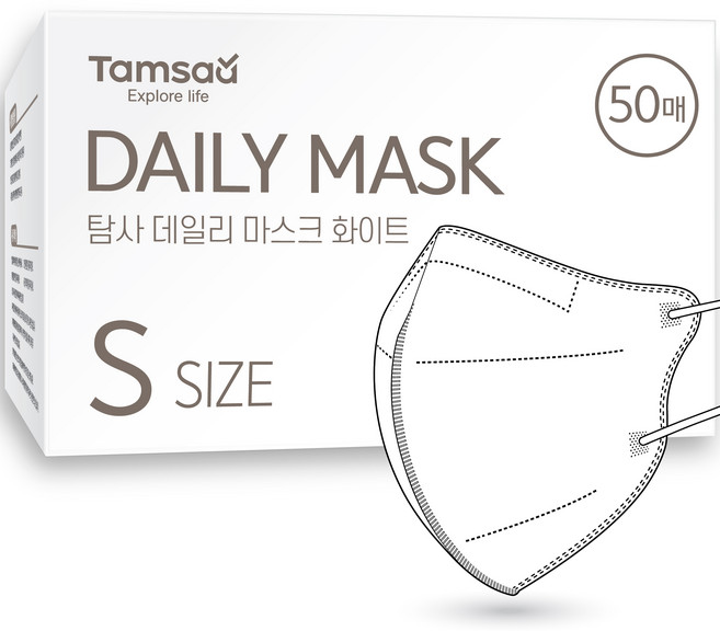 탐사 국내생산 슬림핏 데일리 마스크 소형 어린이용, 50개입, 1개, 화이트
