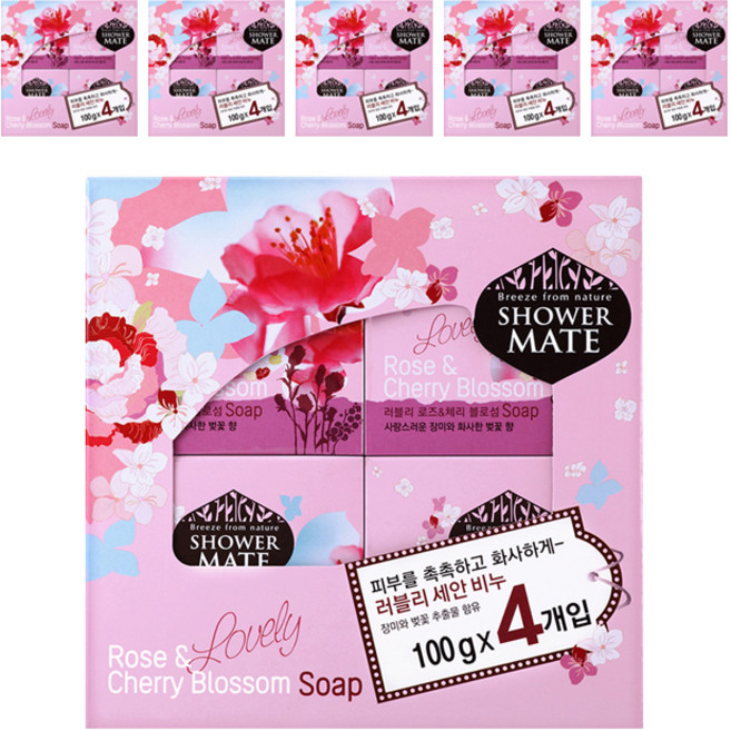 샤워메이트 세안 비누 러블리 로즈 앤 체리 블로섬, 100g, 24개입