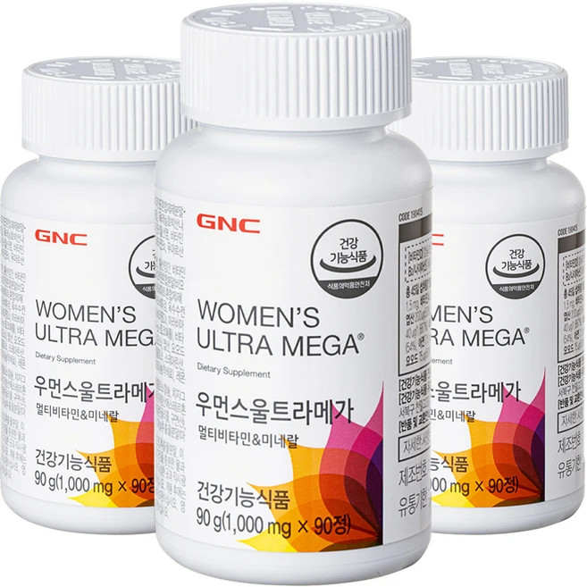 GNC 우먼스 울트라메가 멀티비타민 앤 미네랄, 90정, 3개 - 쿠팡