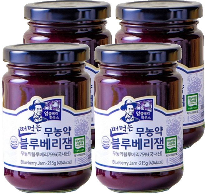 엉클베리하우스 떠먹는 블루베리잼, 215g, 4개