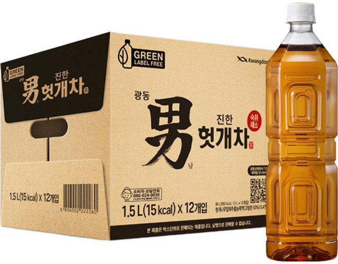 광동진한헛개차 무라벨 그린, 1.5L, 12개
