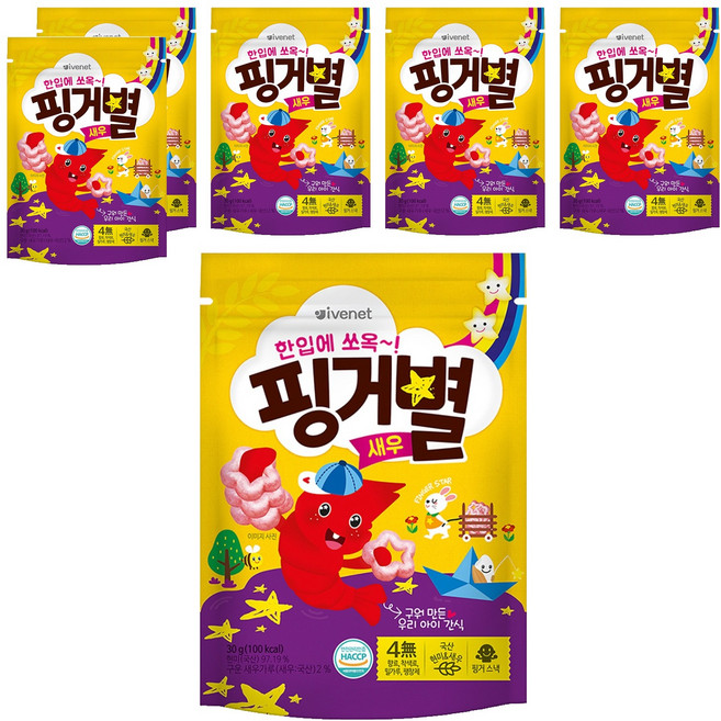 아이배냇 아동용 핑거별 쌀과자, 새우맛, 30g, 6개