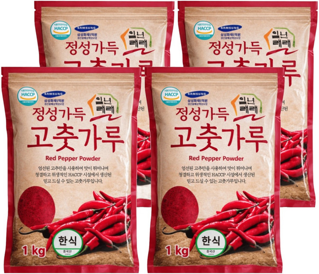 일년래래 중국산 한식용 고춧가루, 1kg, 4개