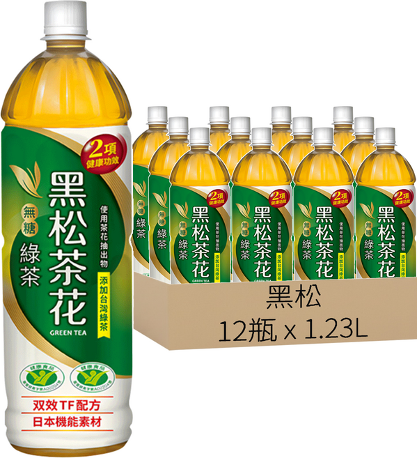 黑松 茶花 無糖綠茶, 1.23L, 12瓶