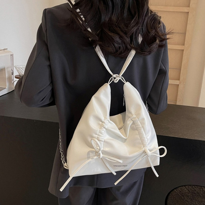 Elsso 女性蝴蝶結亮點二合一後揹包斜揹包, 白色