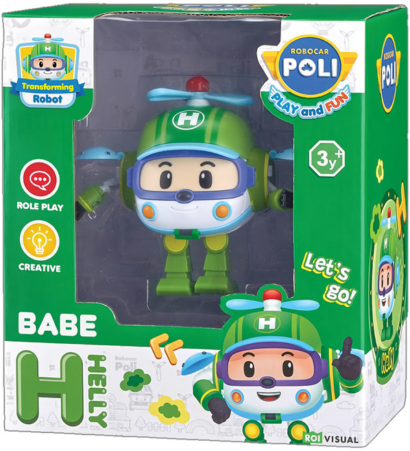ROI TOYS 4吋變形玩具 - ROBO CAR POLI 扮演玩具 創意玩具, 赫利 綠色, 1盒