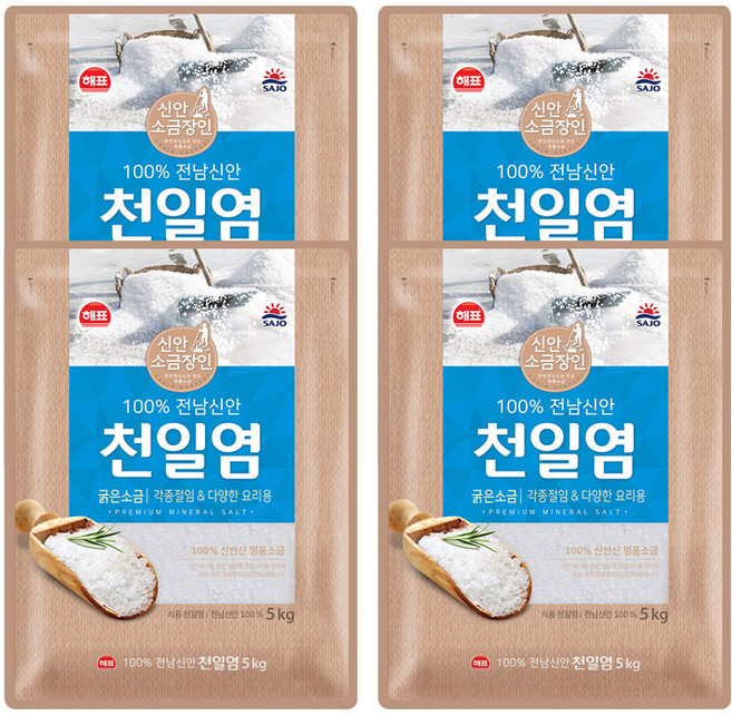 해표 전남 신안 천일염, 5kg, 4개