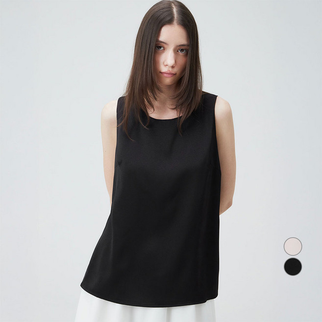 ELLEPARIS 여성용 민소매 사틴 플레어 블라우스