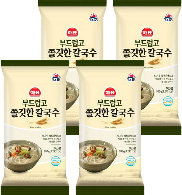 해표 부드럽고 쫄깃한 칼국수, 900g, 4개
