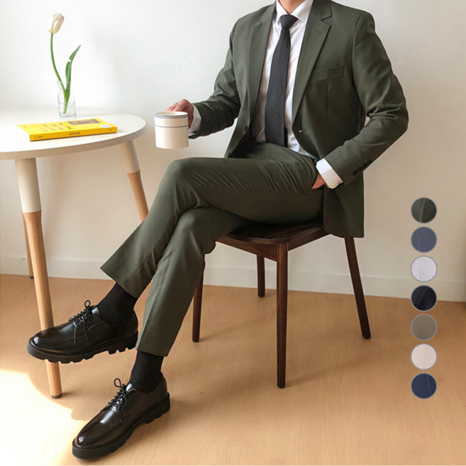 팀스핏 남성용 사계절 90-120 빅사이즈 스탠다드 정장 세트