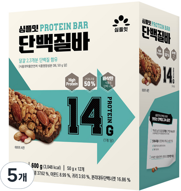 심플잇 단백질바 12p, 600g, 5개