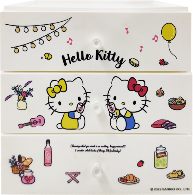 KEYWAY 聯府 Hello Kitty收納盒, 香檳野餐 粉色 + 白色, 3層