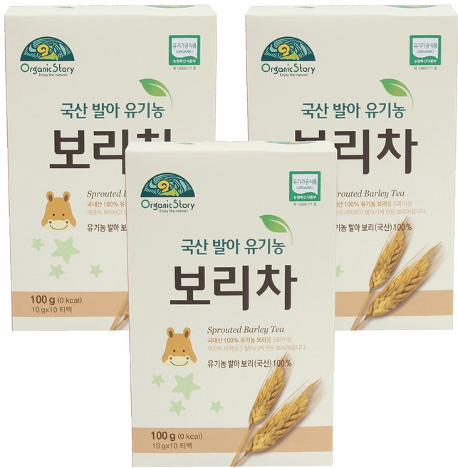 오가닉스토리 국산 발아 유기농 보리차, 100g, 3개, 10개입