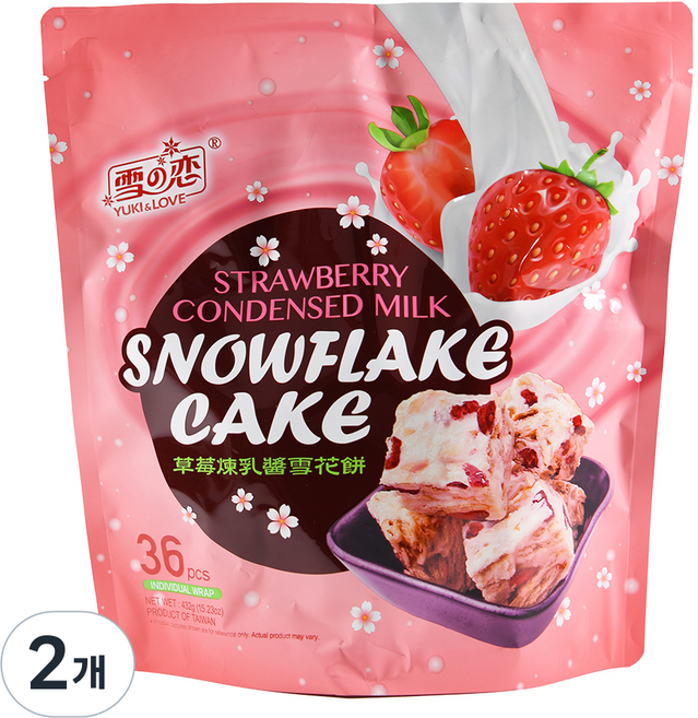 YUKI&LOVE 雪之戀 算數工 雪花餅乾 草莓煉乳口味 36入, 432g, 2個