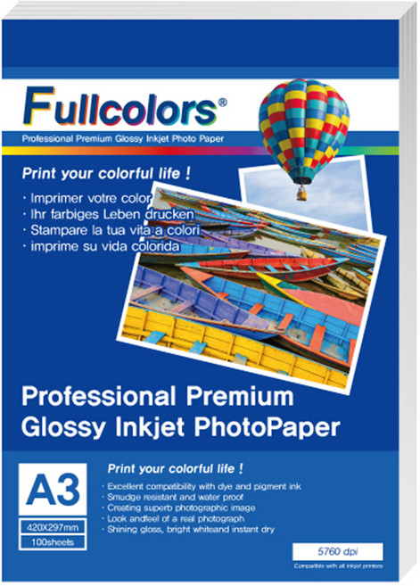 Fullcolors 全彩 噴墨亮面相片紙, A3, 100張