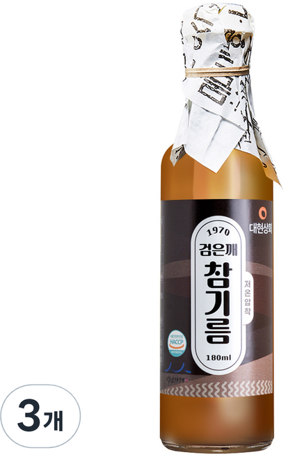 대현상회 저온압착 검은깨 참기름, 3개, 180ml