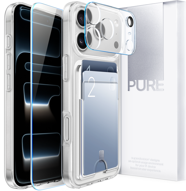슈퍼디비전 퓨어 카드 휴대폰 케이스 + 전면 풀커버 강화유리 + 카메라 강화유리 세트