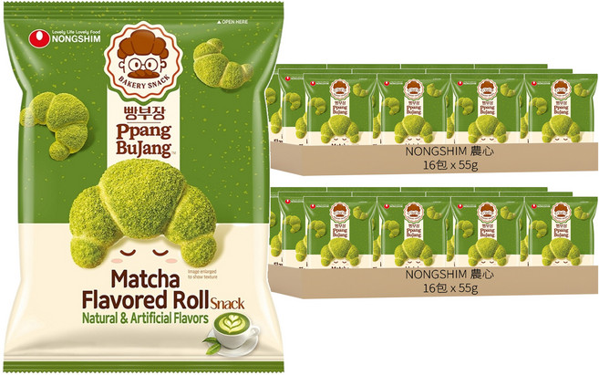 NONGSHIM 農心 麵包部長 抹茶牛奶味可頌造型餅乾, 55g, 32包